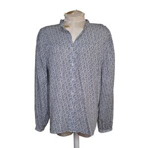 Loft Black Floral Silver Stripe Long Sleeve Button Front‎ Blouse Size L